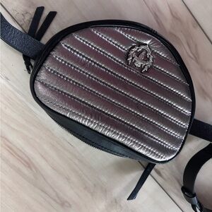 Metallic Silver and Black Quilted Women's Belt Bag